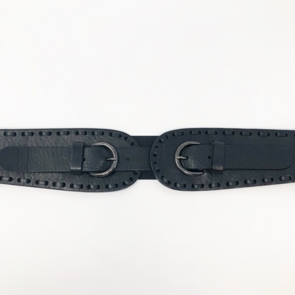 Kew Black Leather waist belt top stitch Large - Picture 1 of 5